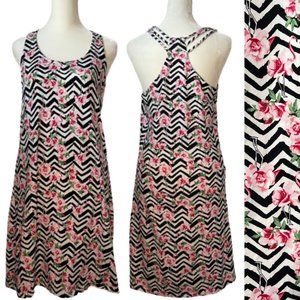 Cynthia Rowley racerback style dress with floral & flamingo print zig zag stripe